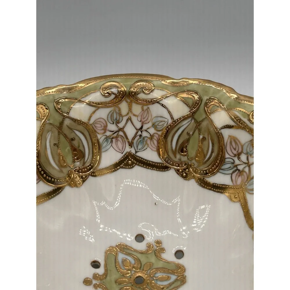 Vintage Nippon Footed Berry Bowl With Hand Painted Gold Gilt & Floral Design